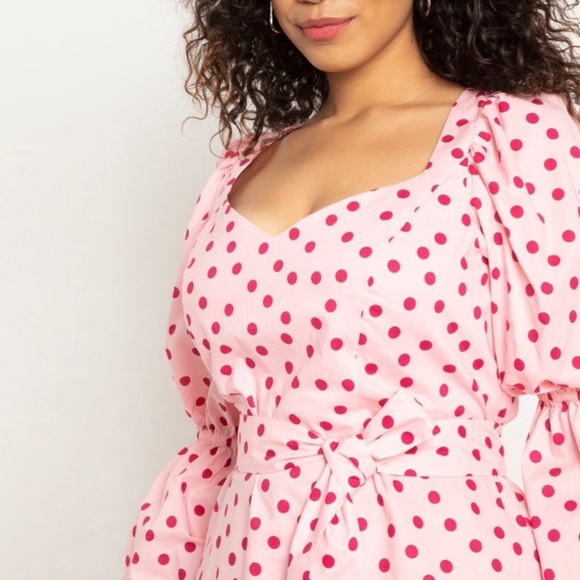 Eloquii Polka Dot Balloon Smocked Sleeve Midi Dress Size 20 EUC - Picture 3 of 11